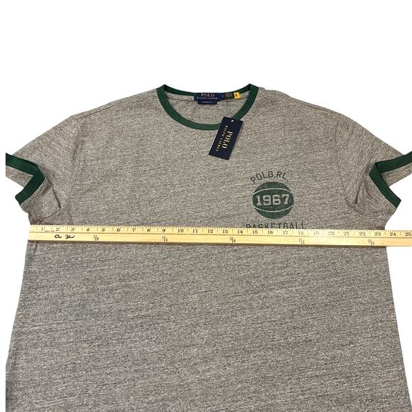 Polo Ralph Lauren Ringer T Shirt Mens Large Gray Ringer Short Sleeve Basketball - Picture 10 of 10